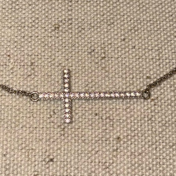 925 Sterling Silver Bedazzled CZ Cross Faux Diamond Adjustable Chain Bracelet - Picture 4 of 8